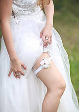Spodná bielizeň - Svadobný podväzok - ružovo-biely - 13493126_