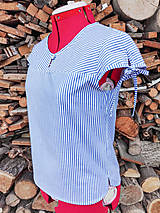 Topy, tričká, tielka - Upcyklovaná blúzka modrý prúžok - 13493827_