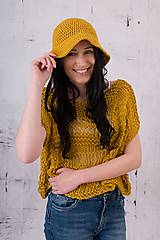 Topy, tričká, tielka - SET- Romantický pletený top a klobúk - 13495590_