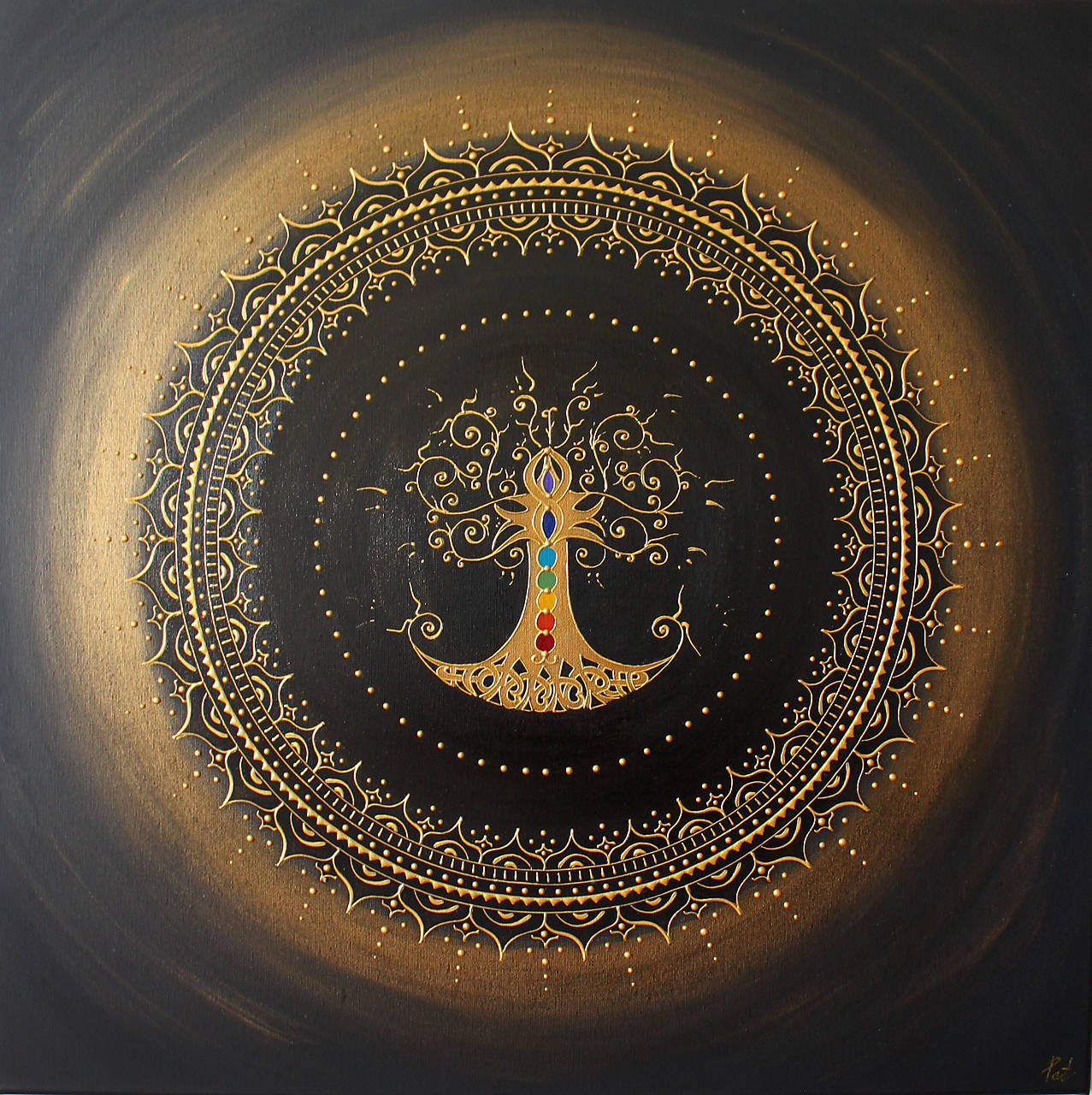Mandala STROM ŽIVOTA (gold-black) 80 X 80