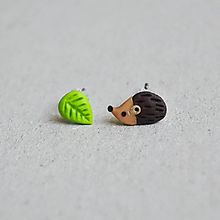 Náušnice - Mini ježko s lístkom - 13500577_