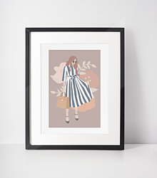 Grafika - Art Print-Boutique-Dievča v pruhovaných šatách - 13503087_