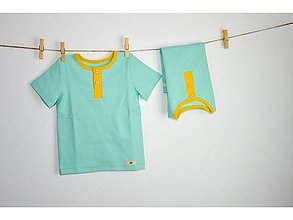 Detské oblečenie - Tričko henley z biobavlny - mint - 13504068_