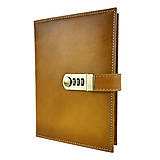 Papiernictvo - Kožený zápisník /zakladač na heslový zámok v žltej farbe - 13509496_