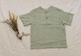 Detské oblečenie - Mušelínová košieľka pre deti Vrabček (krátky rukáv) (M31 eukalyptus) - 13509843_