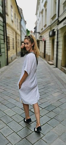 Šaty - Oversize ľanové šaty - Dodo (biela) - 13509965_