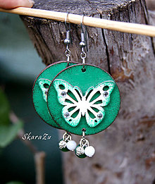 Náušnice - Motýliky v zelenej - 13512190_