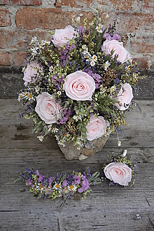 Kytice pre nevestu - Svadobná kytica zo sušených kvetov a stabilizovaných ruží - 13514379_