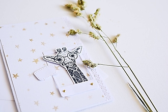 Papiernictvo - Pozdrav pre bábätko - sloník/žirafa na hviezdičkách (žirafa) - 13514102_