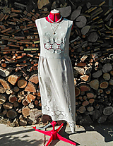 Ľanové vyšívané šaty - biela výšivka