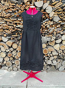 Šaty - Čierne ľanové šaty - 3D kvety (rôzne farby) - 13516406_