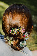 Ozdoby do vlasov - Kvetinová vlásenka "dotkni sa dúhy"  (Fialovo-žltá s lístkami) - 13517435_