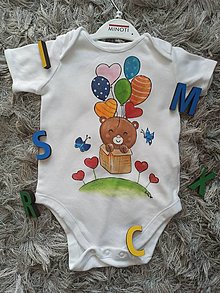 Detské oblečenie - Maľovane body - macko s balónmi - 13519493_