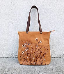 Kabelky - LENA "Wild flowers" kožená kabelka s vypaľovaným obrázkom - 13517017_