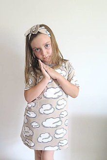 Detské oblečenie - šaty z biobavlny Obláčiky (béžové) - 13521376_