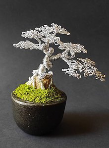 Sochy - Mini drôtený bonsaj s machom - 13521460_