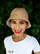 Čiapky, čelenky, klobúky - dámský bavlněný klobouk, béžový puntík - 58-60cm - 13522284_