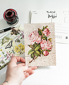 Papier - Pohľadnica "VINTAGE Rose " - 13522726_