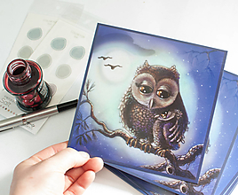 Papier - Pohľadnica "Mother owl" - 13523139_