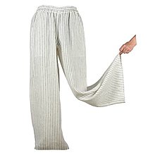 Nohavice - LENNY - ľanové maxi nohavice "rôzne farby" (biele s čiernymi pásikmi) - 13528951_
