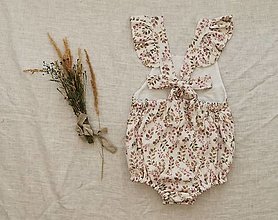 Detské oblečenie - Detský ľanový / mušelínový overal s volánmi (ružový eukalyptus) - 13528792_