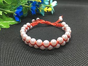 Náramky - Dvojradový perlový náramok - biela/červená - 13530138_