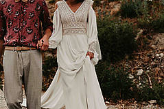 Šaty - Boho svadobné šaty s dlhým rukávom vhodné aj na leto - 13531553_