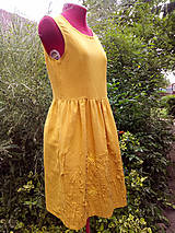 Šaty - Žlté ľanové šaty - 3D kvety (rôzne farby) - 13530873_