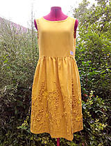 Šaty - Žlté ľanové šaty - 3D kvety (rôzne farby) - 13530876_
