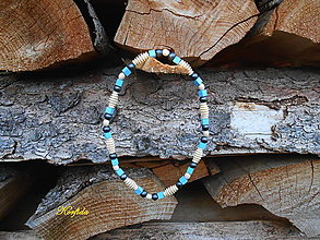 Pánske šperky - Korále drevené béžová, modrá, sivá - 13534978_