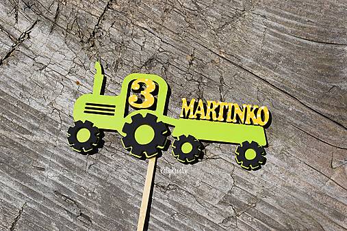 Dekorácie - tortový zápich TRAKTOR s menom a číslom - 13535742_