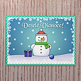 Papiernictvo - Vianočná pohľadnica nasnežilo/sneží snehuliak - 13536554_
