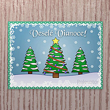 Papiernictvo - Vianočná pohľadnica nasnežilo/sneží - stromčeky (sneží) - 13536561_