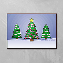 Grafika - Vianočný obrázok nasnežilo/sneží - vianočné stromčeky - 13536588_