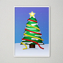 Grafika - Vianočný stromček s...digitálna ilustrácia (s girlandami večer) - 13536631_