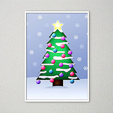 Grafika - Vianočný stromček s...digitálna ilustrácia (s vianočnými guľami cez deň) - 13536632_