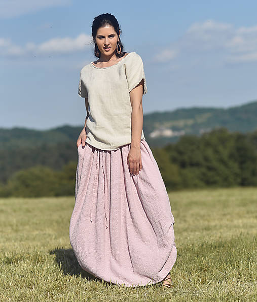 Maxi sukně z vyšívaného mušelínu - růžová