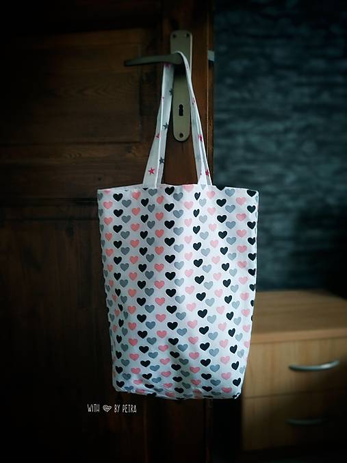 Nákupné tašky -  Bavlnená taška - srdiečka  - 13540904_