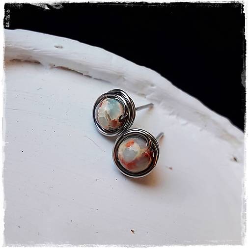 Náušnice - mininapichovačky jaspis a chir. oceľ - 13541715_