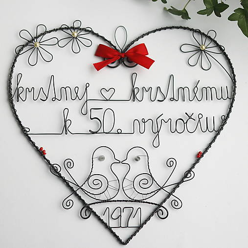 Dekorácie - srdce pre krstných rodičov k výročiu 25cm - 13543211_