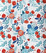 Textil - modro-červené kvety, extra kvalitný 100 % bavlnený satén, šírka 160 cm - 13542784_