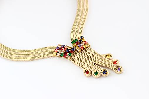 Soutache šujtášový náhrdelník s krištáľmi Nina Kolekcia
