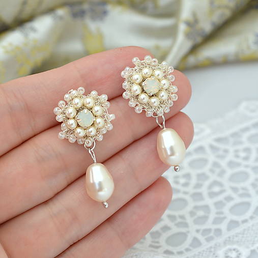 Vintage perlové náušnice (Ag925) (Ivory + White opal)