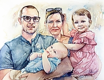 Rodinný portrét na objednávku - darček ku krstu