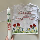 Detské oblečenie - Krstná maľovaná kvetinková košieľka a svieca na krst - 13550176_