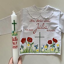 Detské oblečenie - Krstná maľovaná kvetinková košieľka a svieca na krst (S krížom) - 13550176_