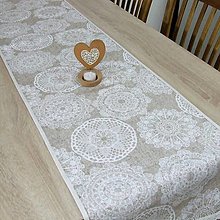 Úžitkový textil - REBEKA - biele mandaly na béžovom melíre - behúň 175x40 - 13554972_