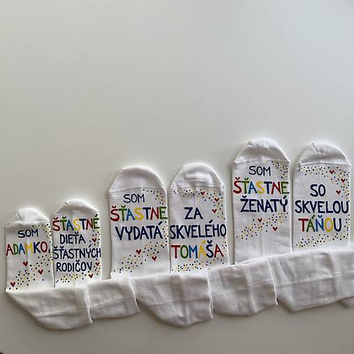 Maľované ponožky pre novomanželov alebo k výročiu svadby "CRAZY" (Verzia s menami pre manželov + ponožky pre dieťa)