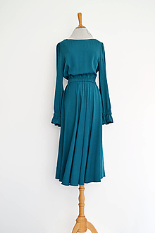 Šaty - Petrolejové viskózové šaty s elastickým pásom - 13556135_