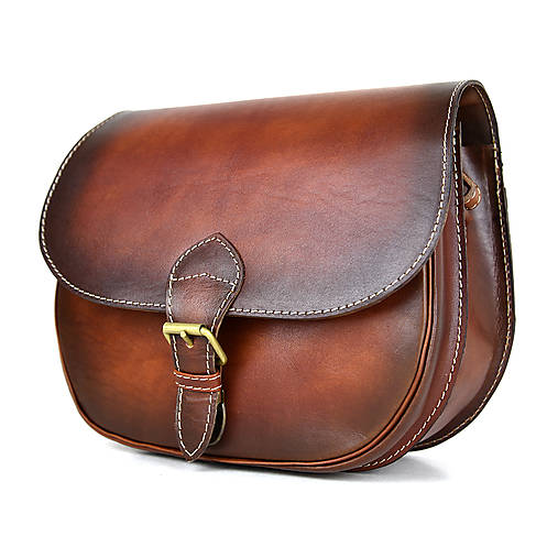 Rustikálna kožená kabelka, ručne tieňovaná v Cigaro farbe, pracka + vyťahovací zámok